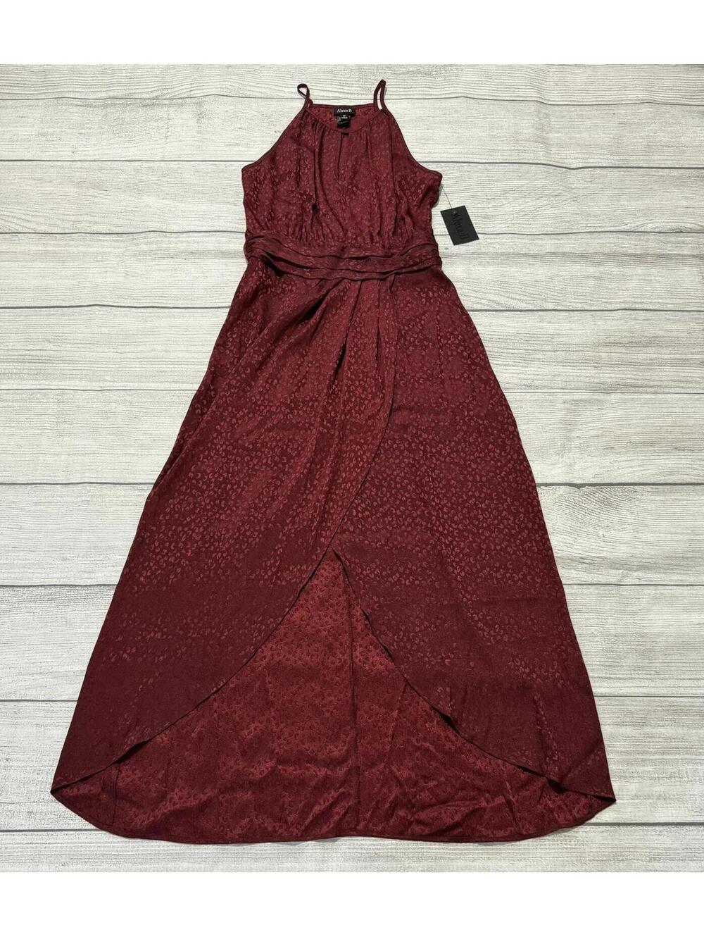 Alexa B Womens Halter Burgundy Faux Wrap Animal Print Dress